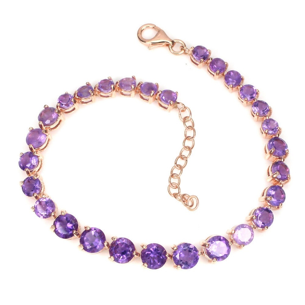Amethyst 925 Silver Vermeil Rose Gold Bracelet Set - Picture 3 of 6